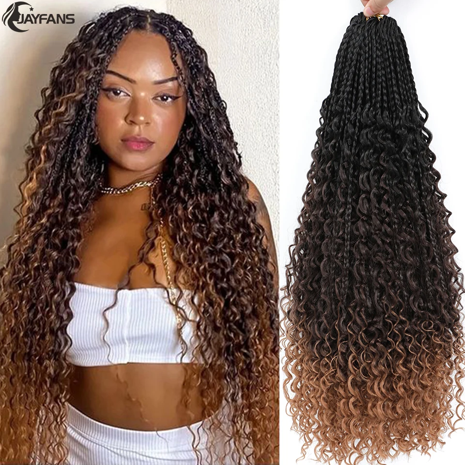 Boho Box Braids Crochet Synthetic Hair Goddess Crochet Box Braids With Curly Ends Bohomian Braids Crochet Hair For Black Women