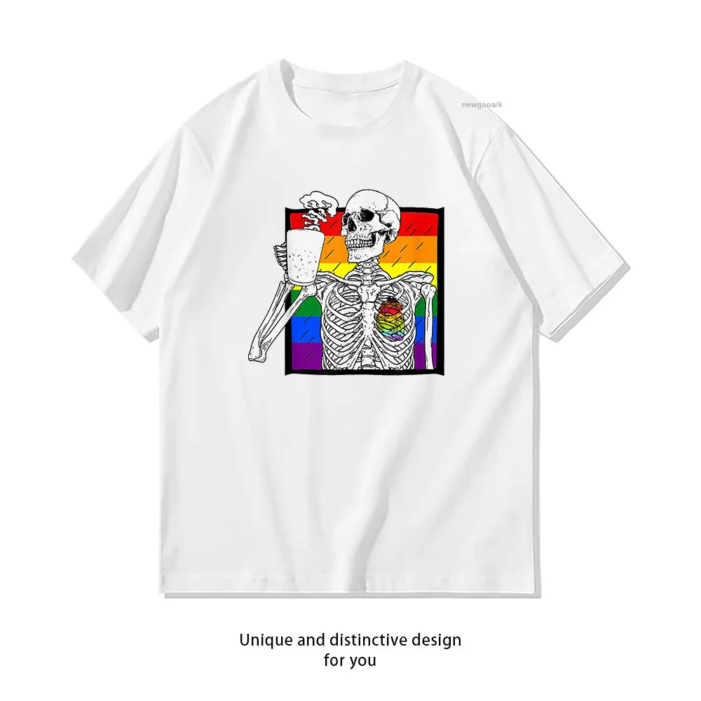 Goth Skeleton Coffee Gay Pride Human Heart Lgbt Ally t-shirt woman man Summer fashion Casual cotton printed t shirts Gift tee