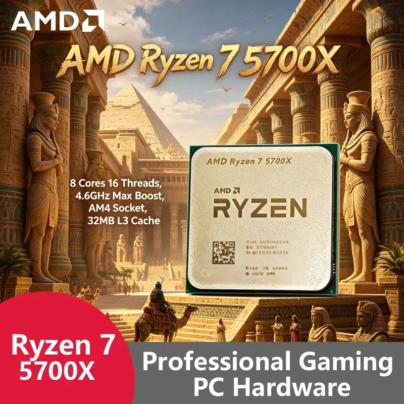 AMD Ryzen 7 5700X AM4 Unlocked Tray CPU, 8C16T 4.6GHz Boost, 32MB Cache, Loose Chip No Box For Mid-Tier Gaming PC Builds