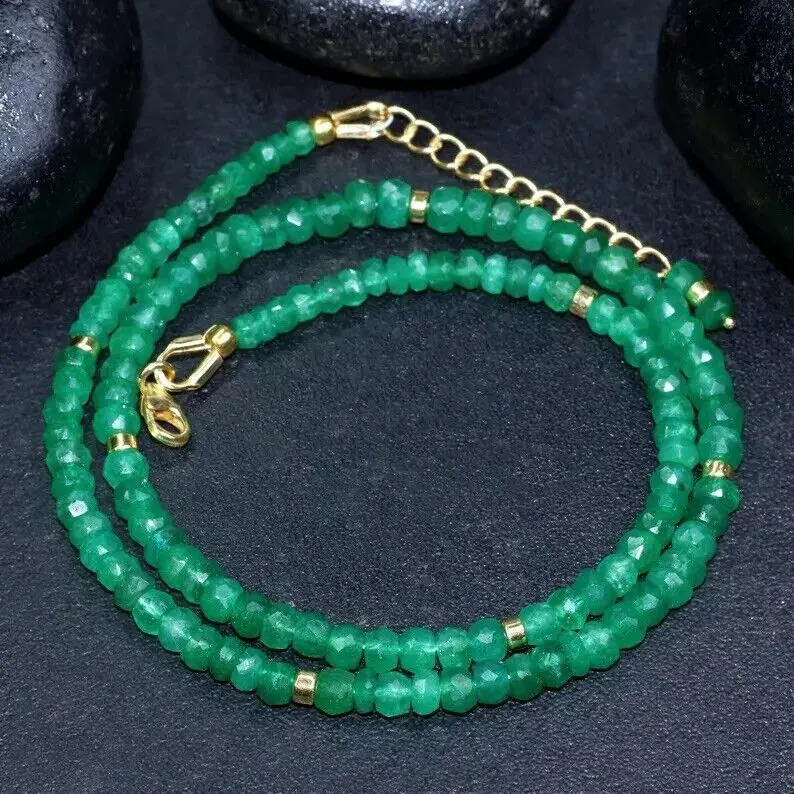 Natural beryl Emerald Beaded Necklace - AAA+ Quality 3-4mm Round Faceted