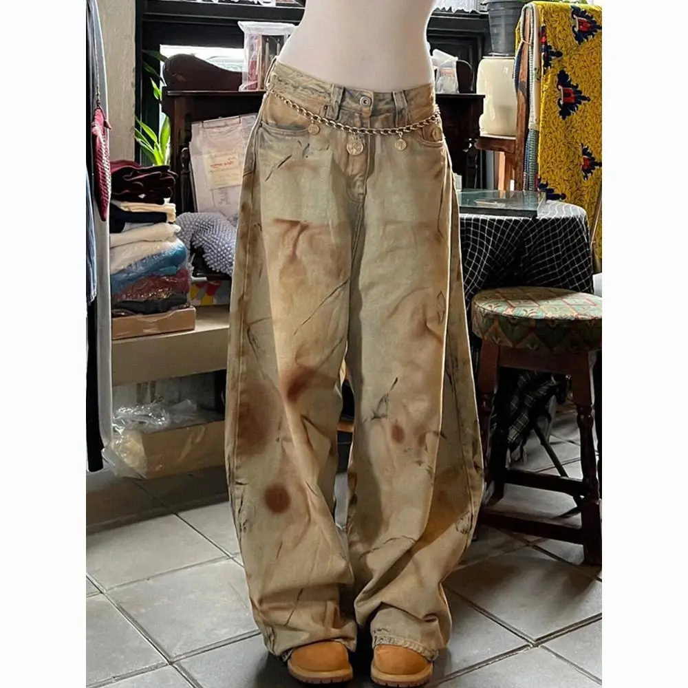 

American Style Wasteland Feng Shui Wash Tie Dye Retro Jeans Spring and Autumn New Style Loose and Wide Leg Pants
