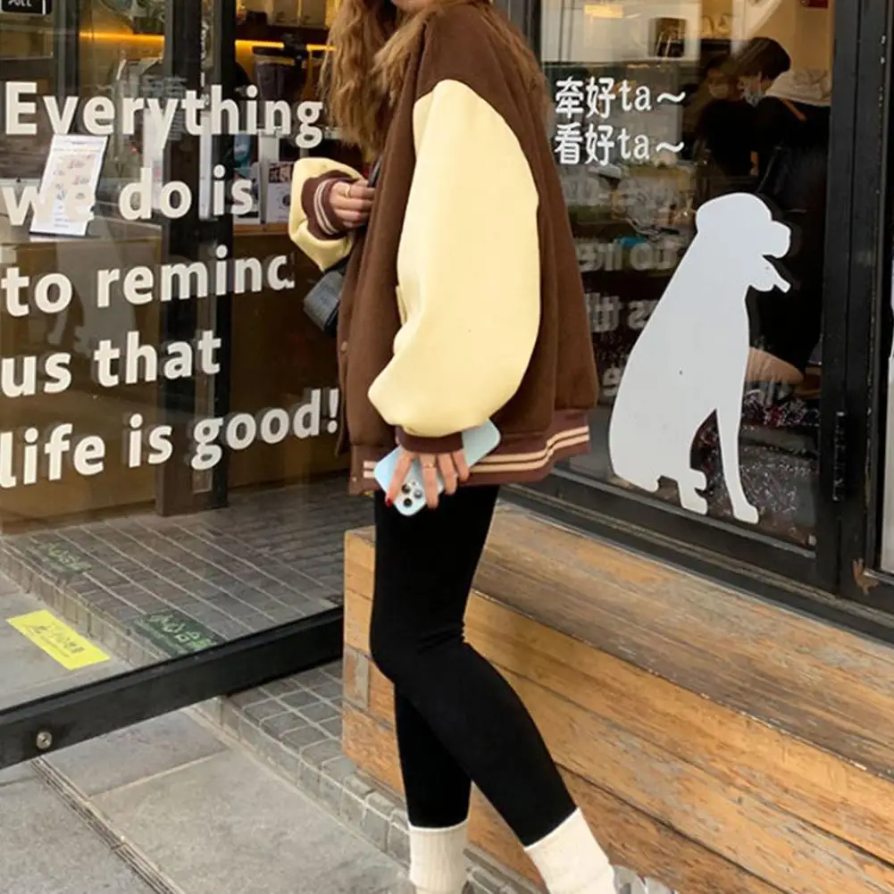 

Women Jacket Retro American Style Baseball Coat for Women Men with Elastic Cuff Hem Stand Collar Color Matching for Couples