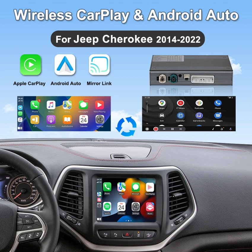 

Wireless CarPlay Android Auto Box for Jeep Cherokee 2014-2022 Navigation Radio Car DVD Player Mirror Link Android Auto Adapter