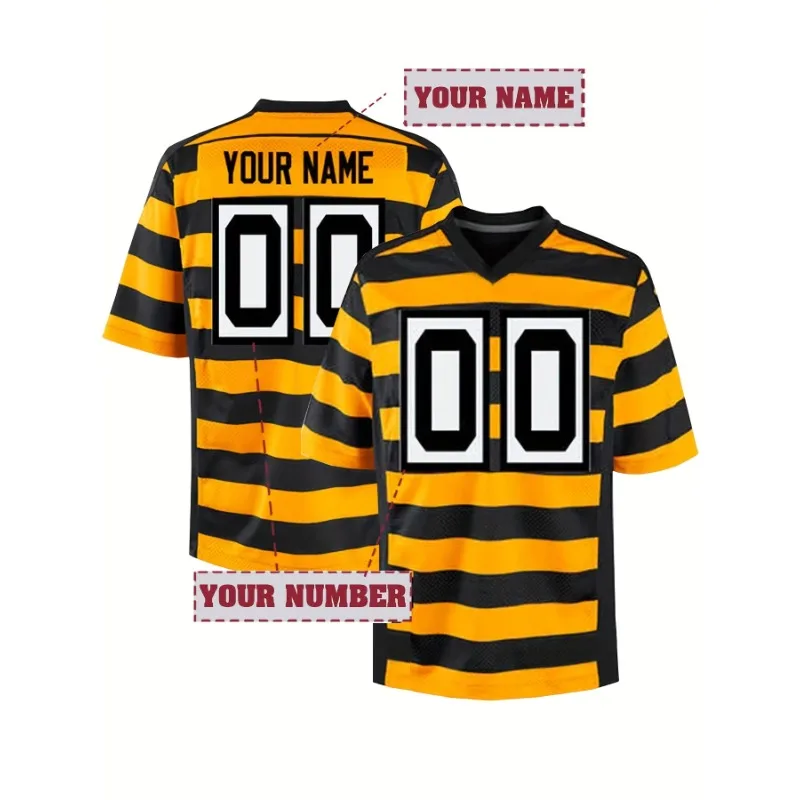 Customized Name&Number Men's Embroidered American Football Jersey Pittsburgh Yellow And Black Personalized Short Sleeved Shirt