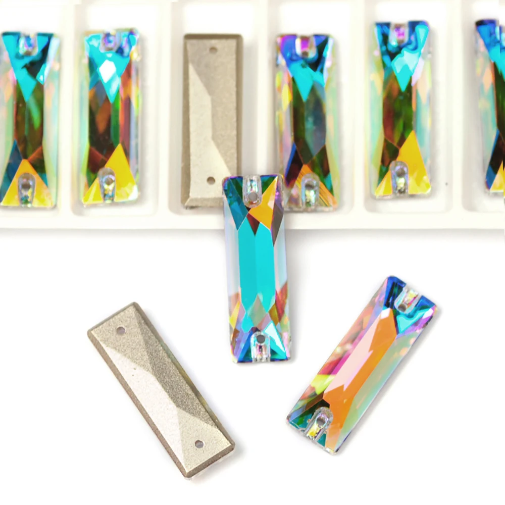 Pubrilex Baguette-förmige Strasssteine zum Aufnähen, Glassteine, Kristall-Strassperlen für Kleidungsstücke, Kleiderdekoration, Näharbeiten – Detail 4