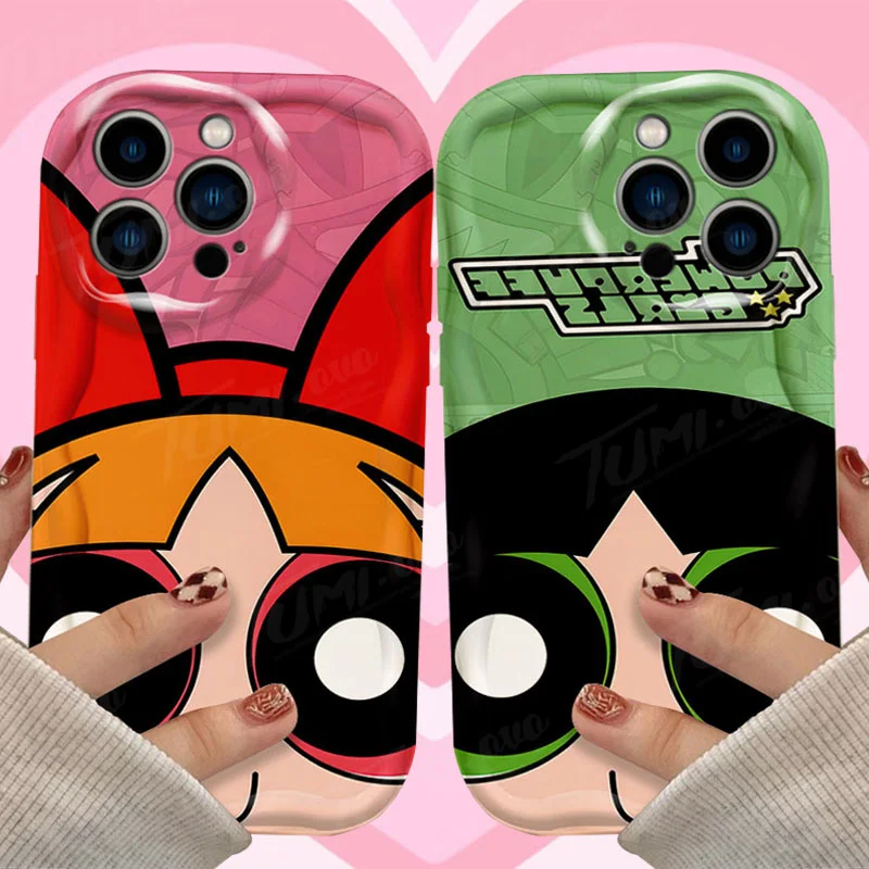 Lovely Powerpuff Girls Wave Case For iPhone 15 14 13 12 11 Pro Max X XR XS 8 7 6 6S Plus SE2 Shockproof Soft Silicone Back Cover