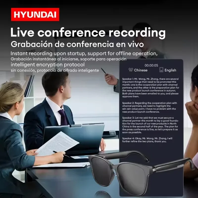 HYUNDAI HY-C8 نظارات ذكية بلوتوث 5.4 نظارات شمسية ميكروفون مدمج، رياضة خارجية، ترجمة AI، متوافقة مع iOS/Android