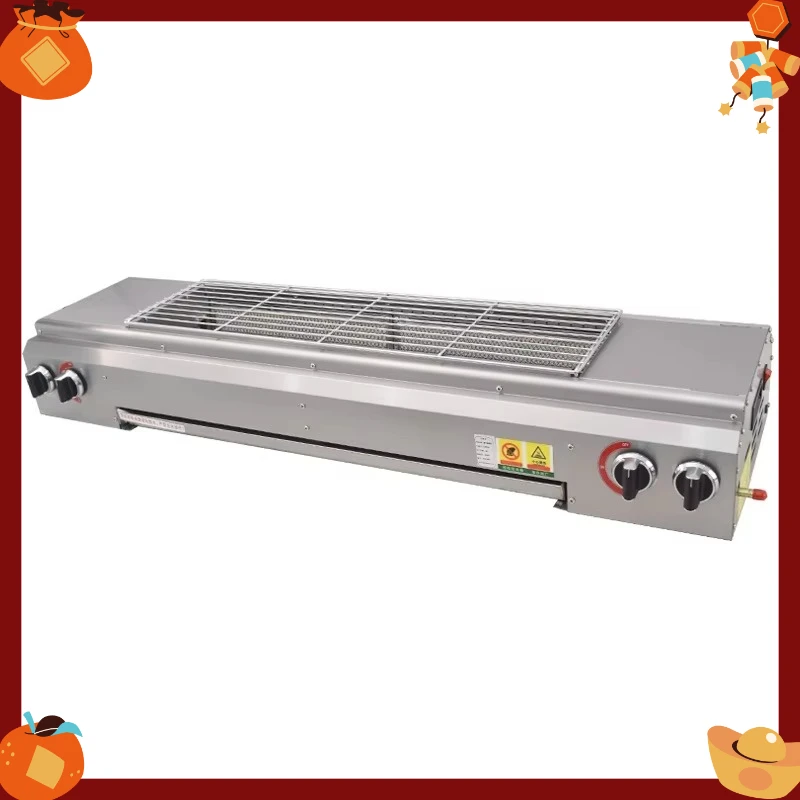 

Commercial Small Grill Stove Barbecue Shop Skewers Smokeless Design Liquefied Flow Stainless Steel 2 Burners Electronic