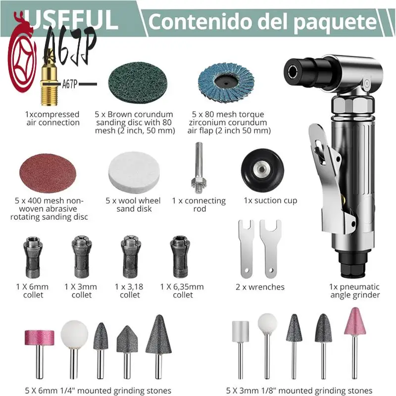 

A67P-угловая воздушная шлифовальная машина, сверхмощная 90 градусов, 20 000 об/мин, сжатая шлифовальная машина, полировальный инструмент для контурного шлифования, полировки