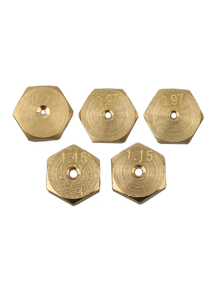 5PCS Gas Nozzles Burner Gas Conversion Kit 0.73/0.97/1.15 Bore Sizes 5-burner Cooktops 7mm Flat Diameter Brass Material