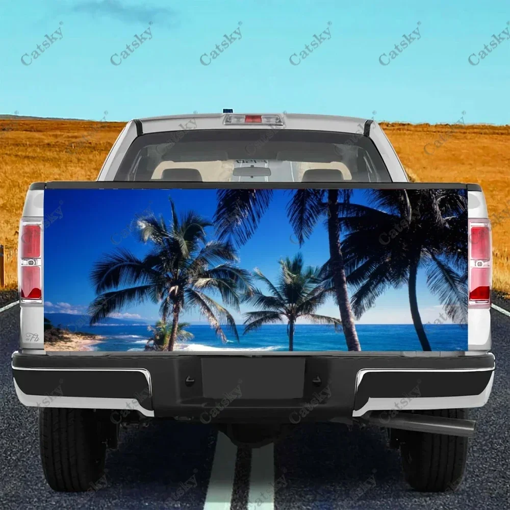 

Nature Beach Palm Car Tail Trunk Protect Vinly Wrap Stickers Decal Car Accessories Decoration Sticker for SUV Off-road Pickup