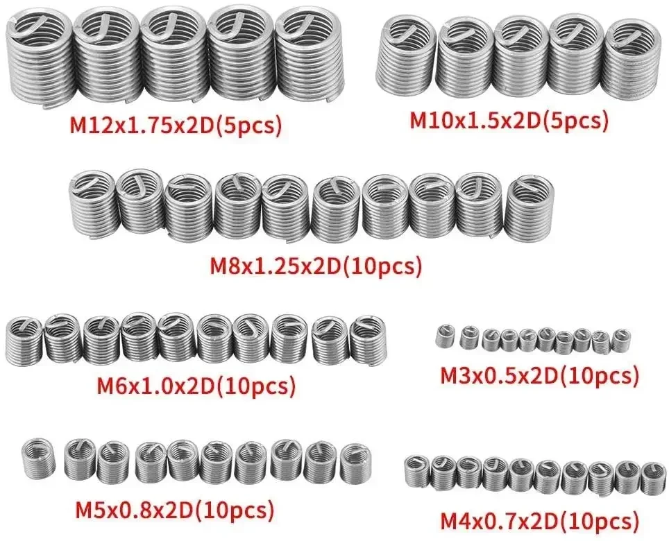60 Pcs Stainless Steel Wire Thread Repair Insert Assortment Helicoil Repair Kit With M5 M6 M8 M10 Helicoil Type