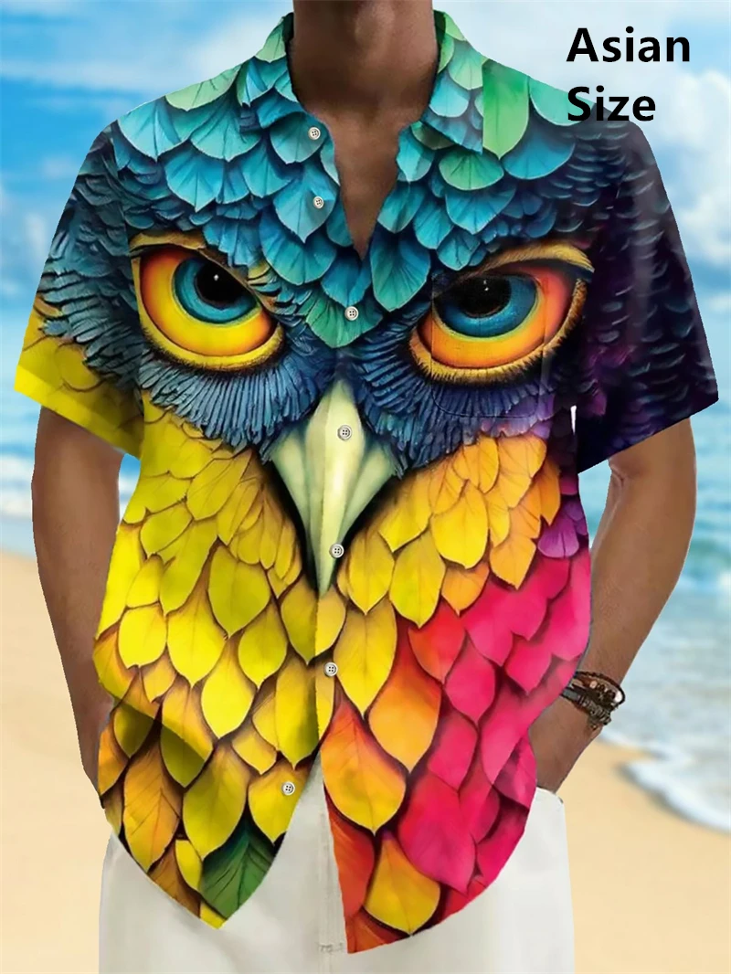 Super Cool Man Shirts Parrot 3d Print Shirts Men Fashion Hawaiian Shirt Beach Blouses Short Sleeve Blouse Vocation Lapel Shirt