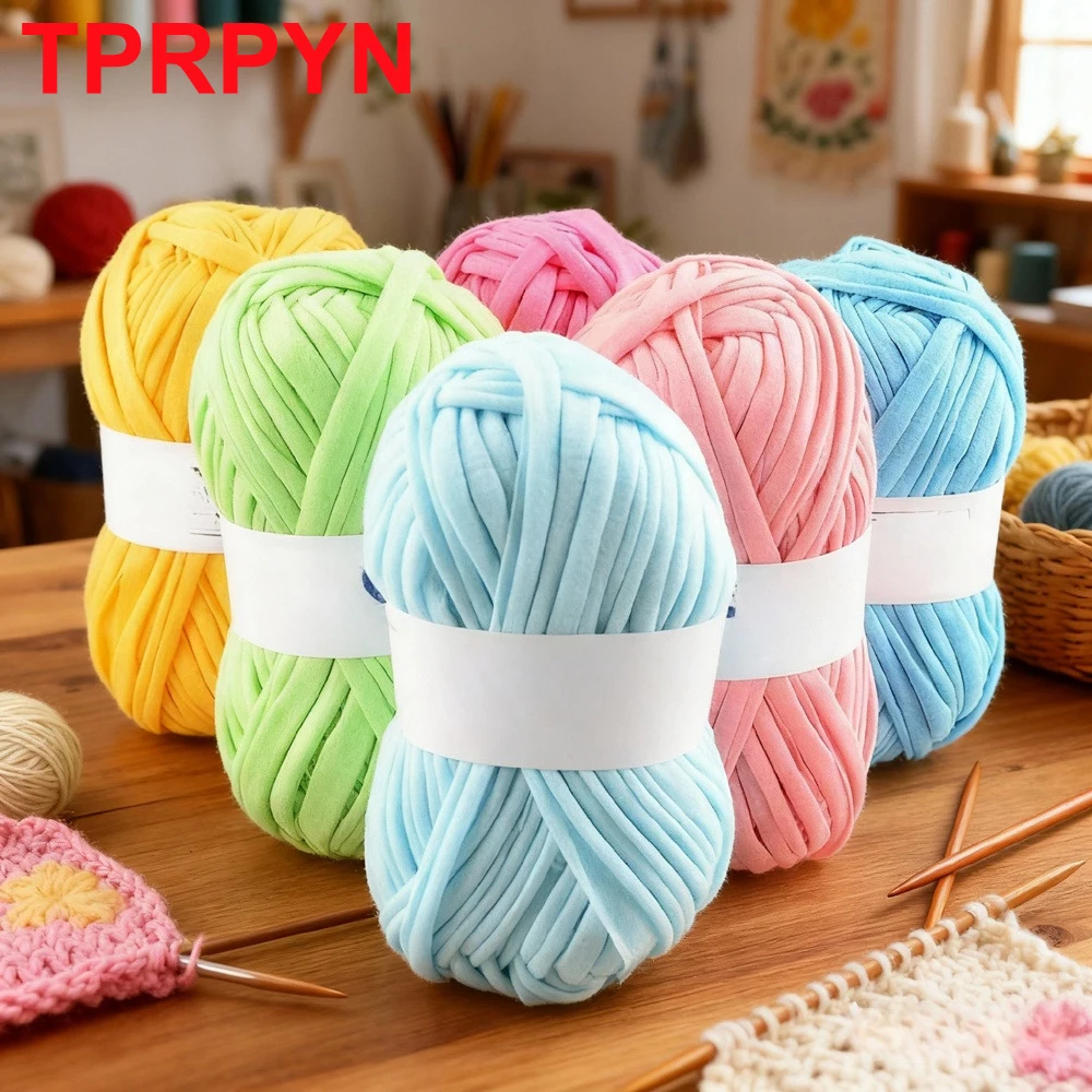 

100g/pc Crocheting T Shirt Thick Soft Cloth Yarn for Hand Knitting Crochet Line Woven Handbag Blanket Thick Yarn Flat thread