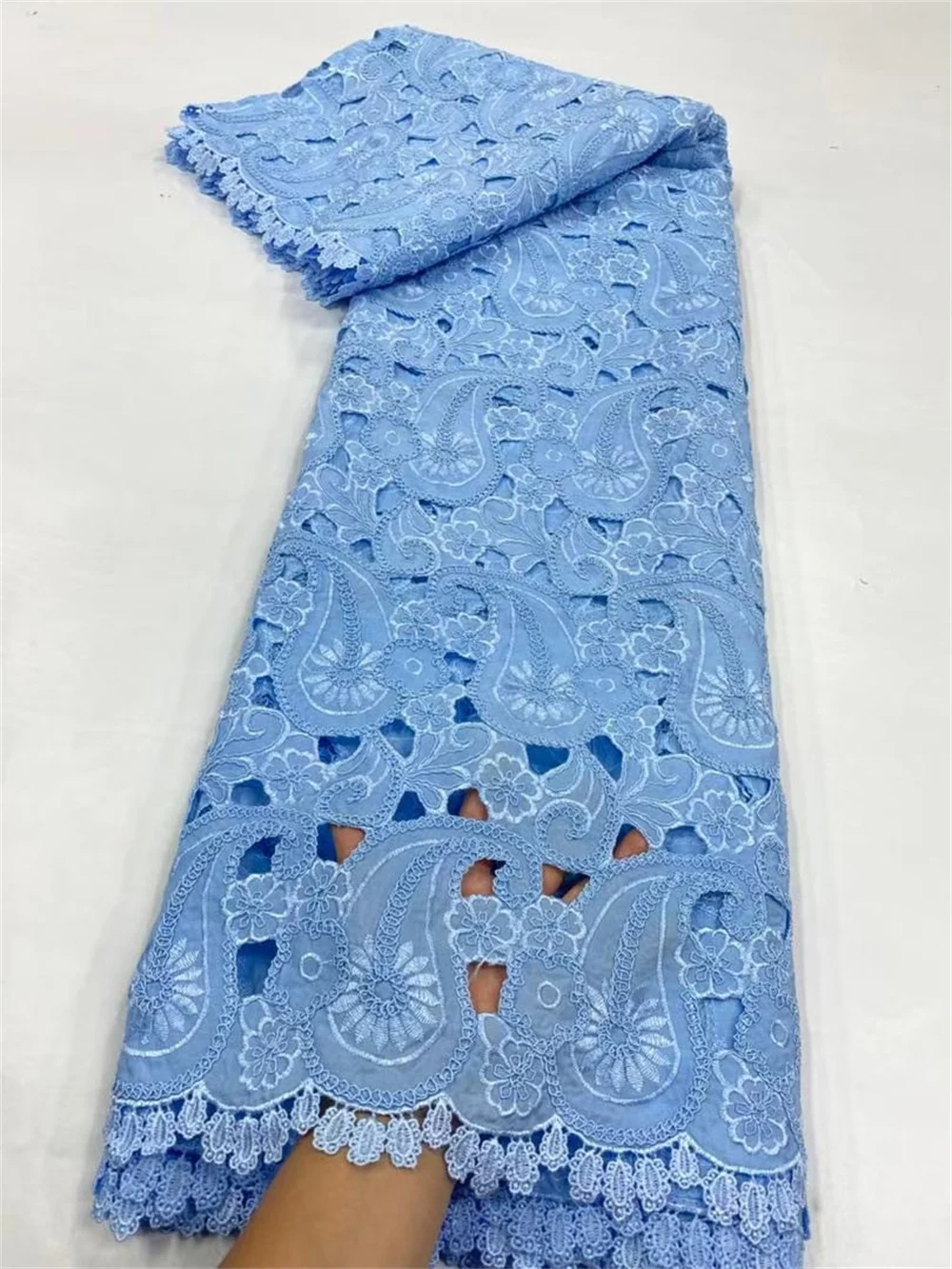 

2025 High-Quality Africa Nigerian Sequins Cotton Embroidery Lace Fabric Tulle for Wedding Party Dress Chiffon JL520 5Yards