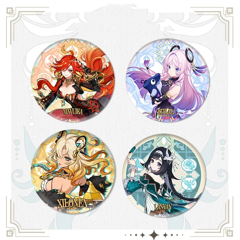 

New Game Genshin Badge Ororon Chasca Xilonen Kinich Mualani Furina Cute Cartoon Anime Pin Backpack Jewelry Brooch Cosplay Gift