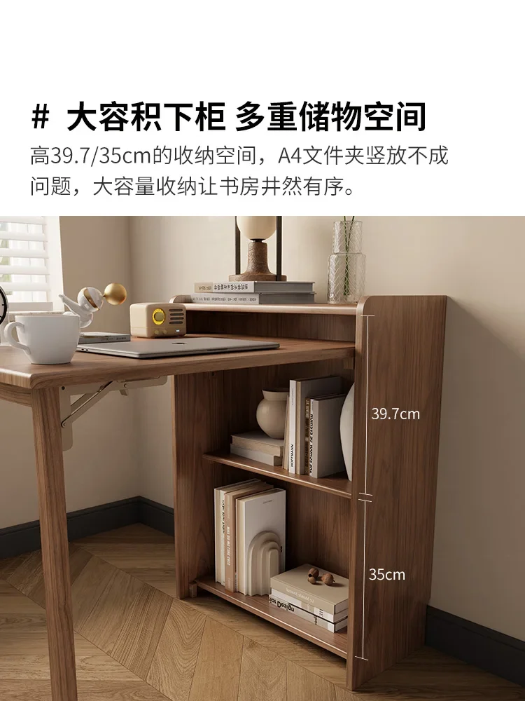 Digging solid wood folding desk, small unit type bookshelf, bookshelf integrated household corner computer desk, bedroom study d