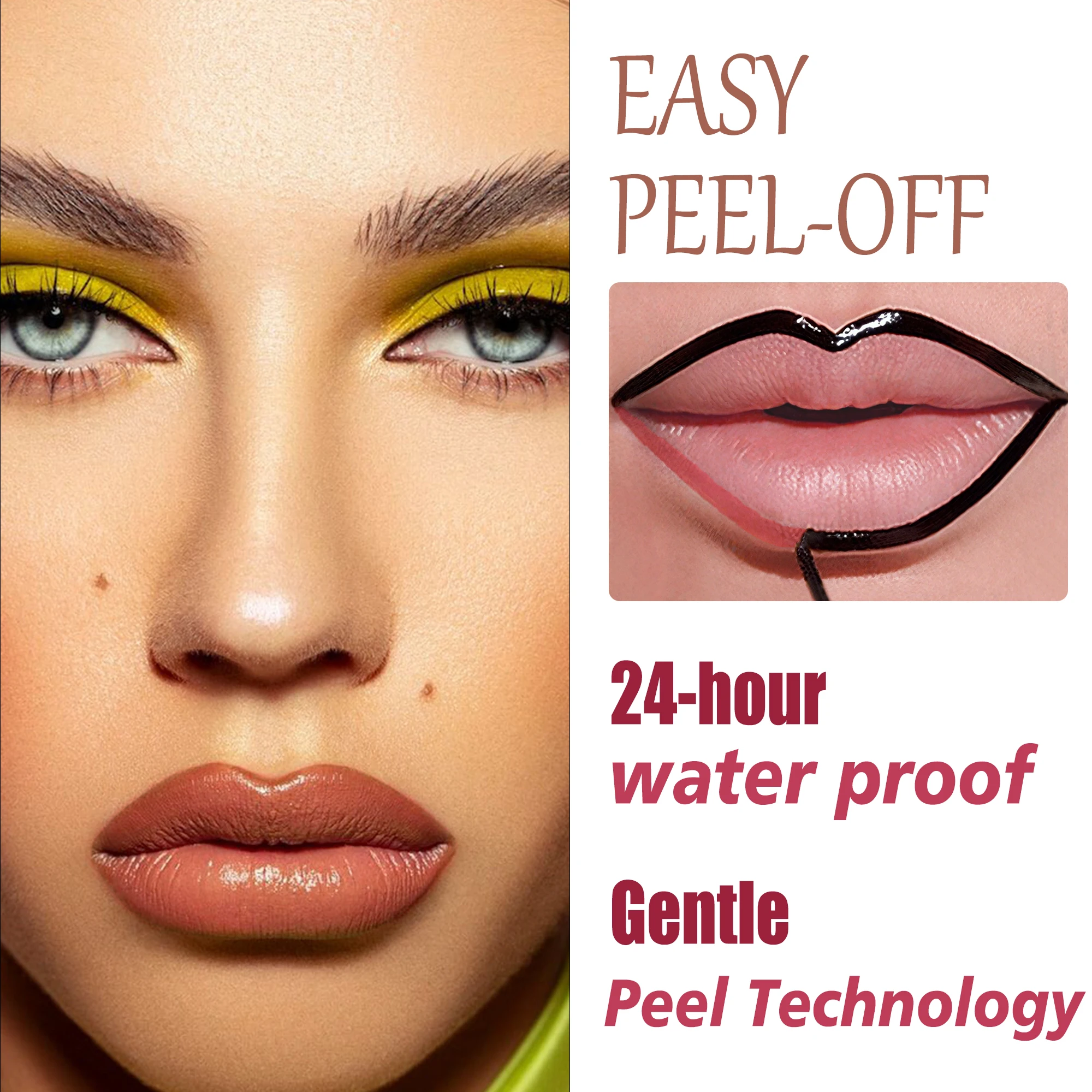 Revestimiento de labios bicolore/deselpe-off. Brillo de labios. Impermeable y duradero. Marrón/rojo desbloquea un maquillaje de labios versátil