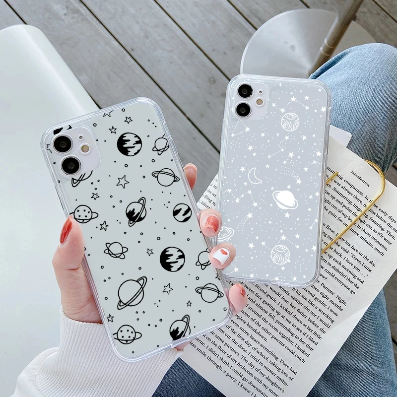Casing ponsel bintang untuk iPhone 16 15 14 13 12 11 Pro XS MAX 7 XR 8 7 Plus sampul bening Fundas