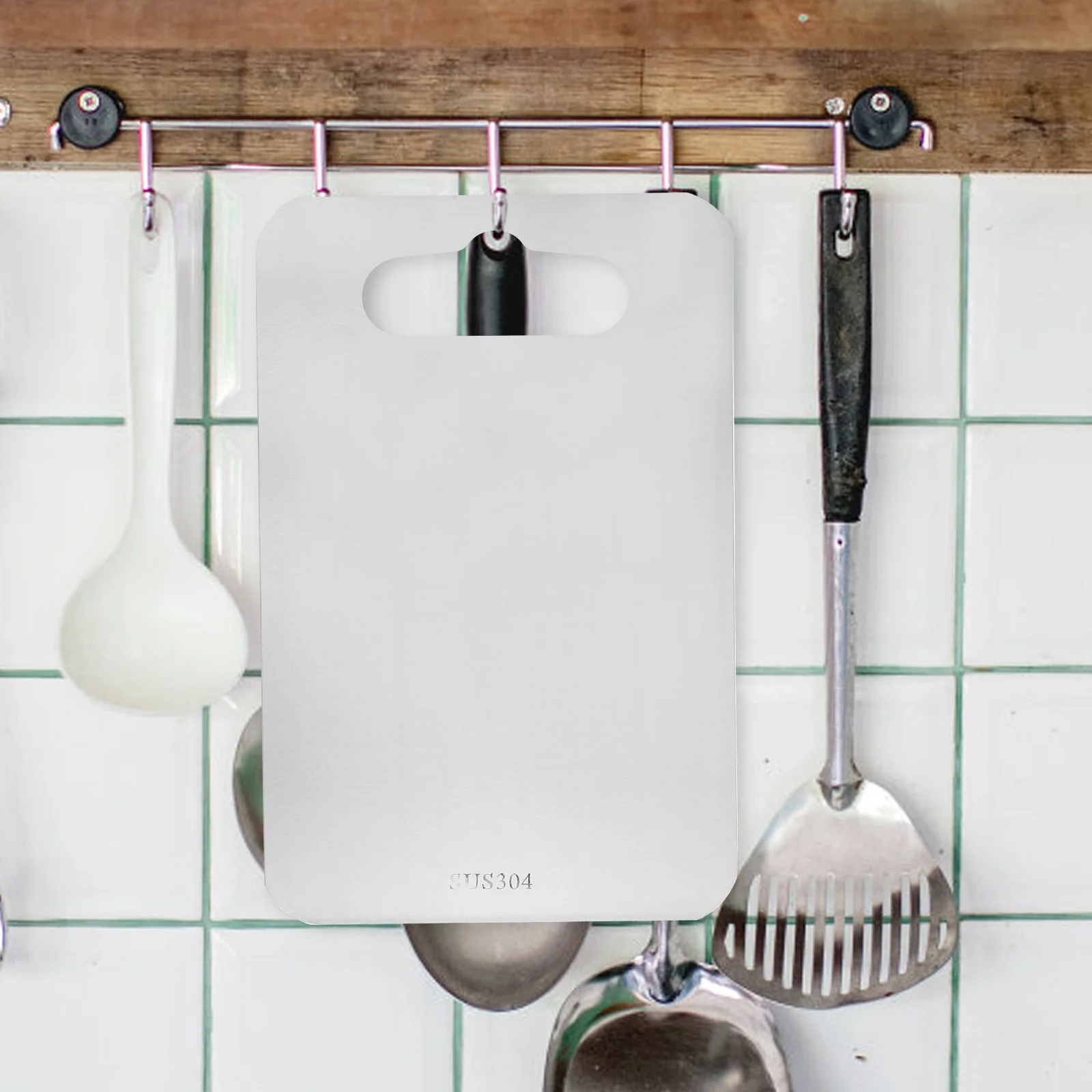 

Разделочная доска из нержавеющей стали, нержавеющая прямоугольная разделочная доска, подвесная ручка, безопасная для кухни, резка фруктов, мяса