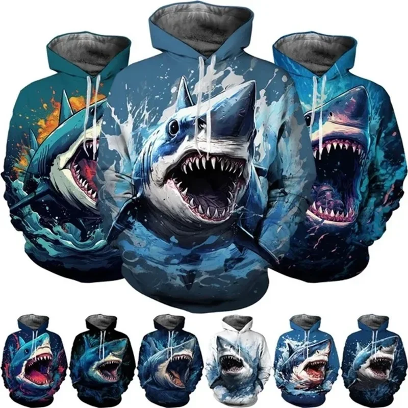 

3D Printed Shark Pattern Hoodie Casual Funny Animal Pullovers Hoodie for Men Kids Loose Oversized Graphic Sweatshirts Streetwear