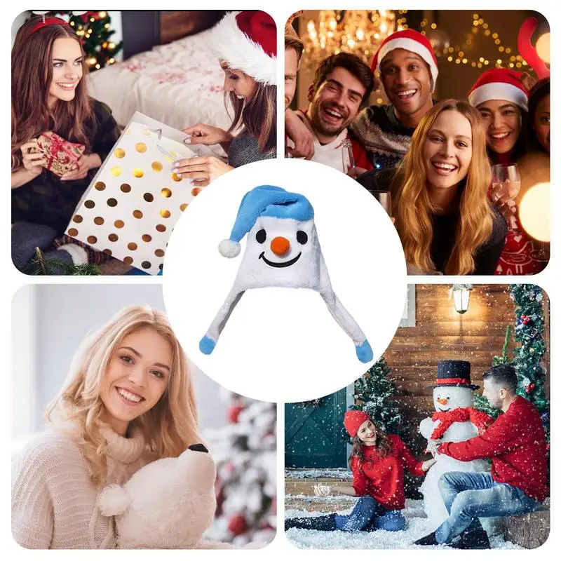 Cartoon Snowman Shape Plush Hats Christmas Hats Adjustable Drawstring Christmas Hats For Holiday Adult Children's Gifts  props