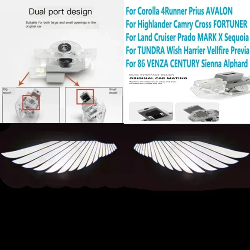 2X LED Angel Wing image For T-O-Y-O-T-A Car Door Light Highlander Land Cruiser Camry AVALON Prado MARK X 4Runner tool Accessory