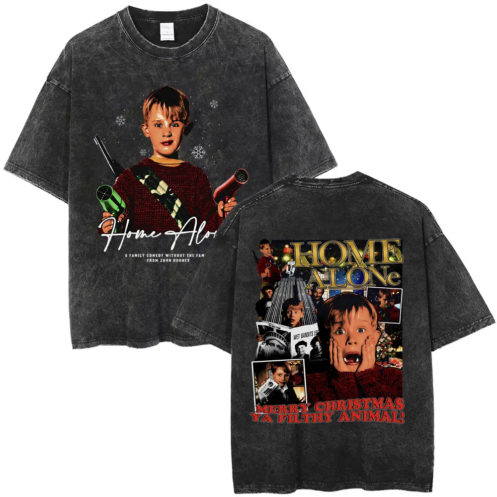 فيلم المنزل وحده العالم السري كيفن ماكاليستر غسلها تي شيرت تقليدي الرجال النساء الملابس القطن عادية المتضخم تي شيرت #1