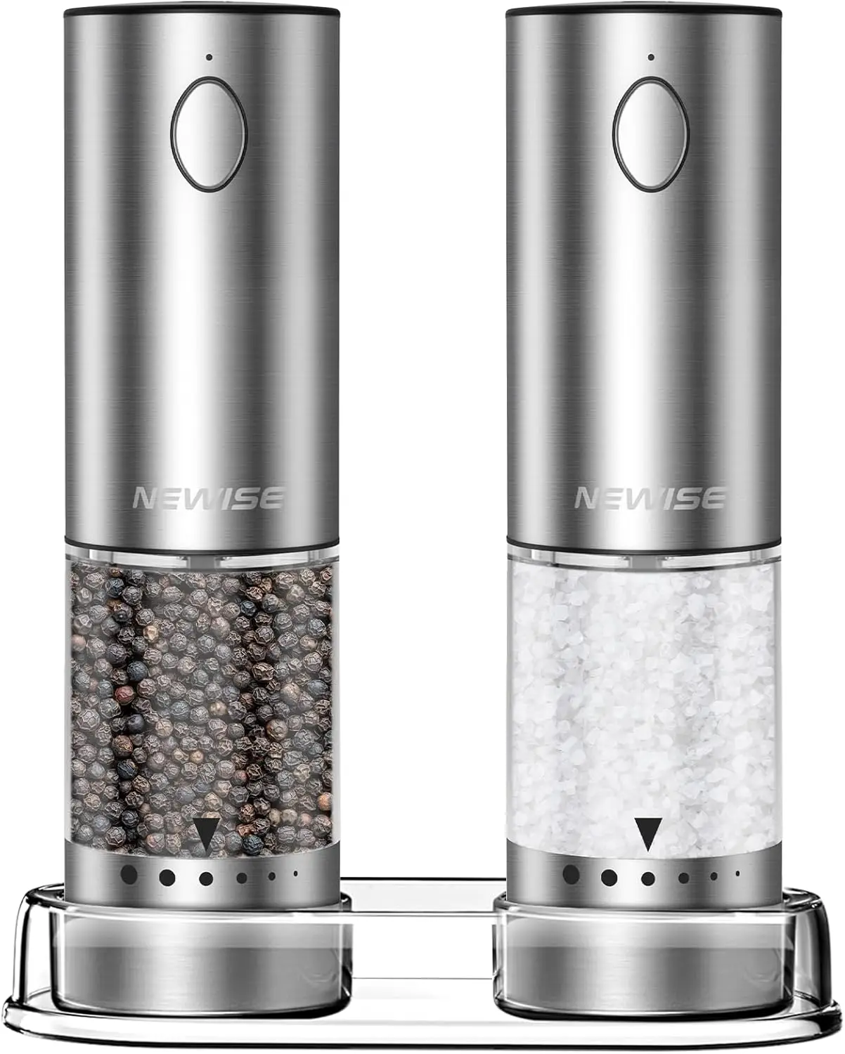 

Rechargeable Electric Salt Pepper Grinder Set with LED Lights, Adjustable Coarseness, Large Capacity Silver Stainless Steel