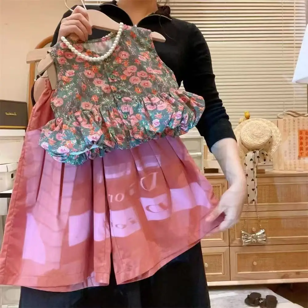 

Girls' Summer Set 2025 New Style Children's Clothing Fashion Floral Sleeveless Tank Top+Skirt Pants Two Piece Set