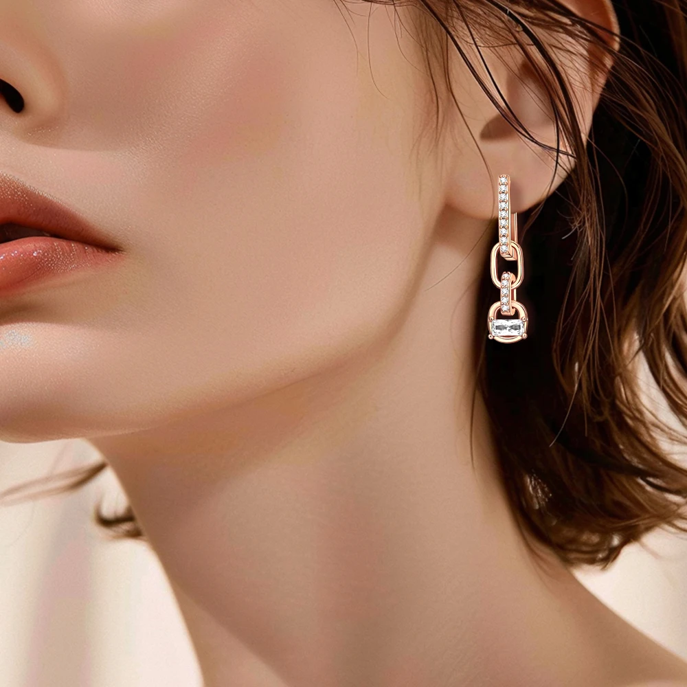 925 Sterling Silver Rose Gold Moon Women's Hoops Earring Fit Earring Women Drop Earring For Anniversary Wedding Jewelry Gifts