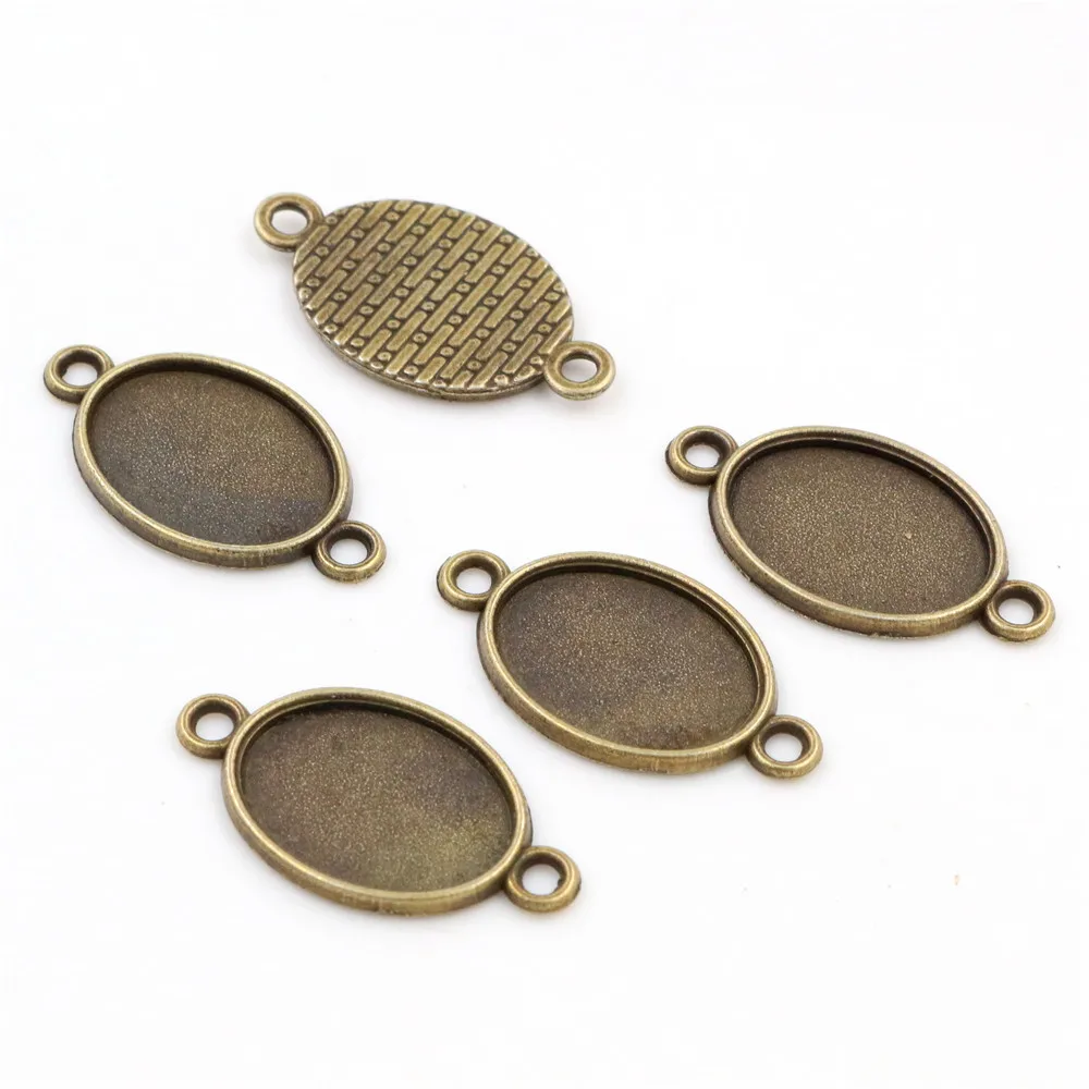 10pcs 13x18mm Inner Size Antique Silver Plated 4 Colors Simple Cameo Cabochon Base Setting Charms Pendant Necklace Findings