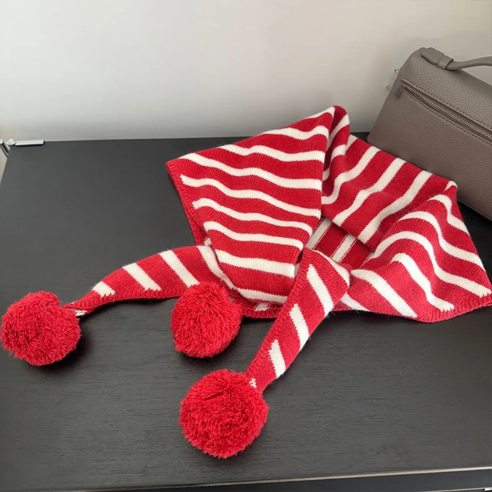 

Elegant Plaid Triangular Knitted Shawl Long Thicken Wool Scarf Korean Style Warm Stripe Scarf Student