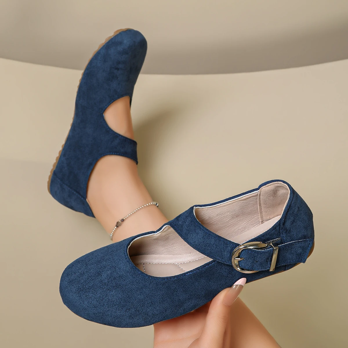 Damen Mary Jane Schuhe, Wildleder, runde Zehenpartie, flache Schuhe, mit Schnallenriemen, lässig, bequem, für Arbeit, Büro, Alltag, Ballerinas. – Detail 15