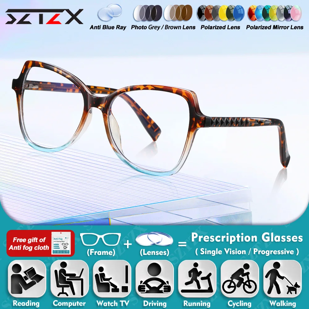 

SZTZX New Design Women Progressive Photochromic Computer Glasses Blue Light Filter Myopic Hyperopia Prescription Optical Eyeware