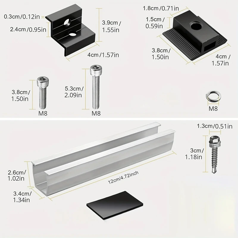 12 Pcs Solar Panel Bracket Kit Aluminium Mounting Rail 30mm/35mm End Clamps Brackets for Flat Roof PV Mounting Rail Black