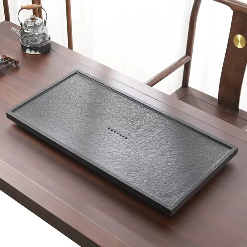 ^Black Luxury Tea Tray Stone Decorative Office Pot Chinese Kitchen Long Rectangle Tea Tray Living Room Bandejas Home Decorationg view 2