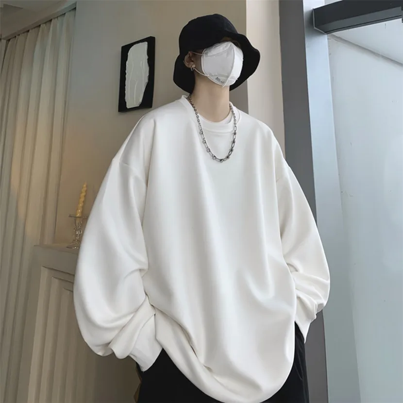 

round Ne Sweatirt Men's Color Basic Long Sve Base irt Spring Autumn Heavyweight Deer Skin Velvet Jaet Casual...