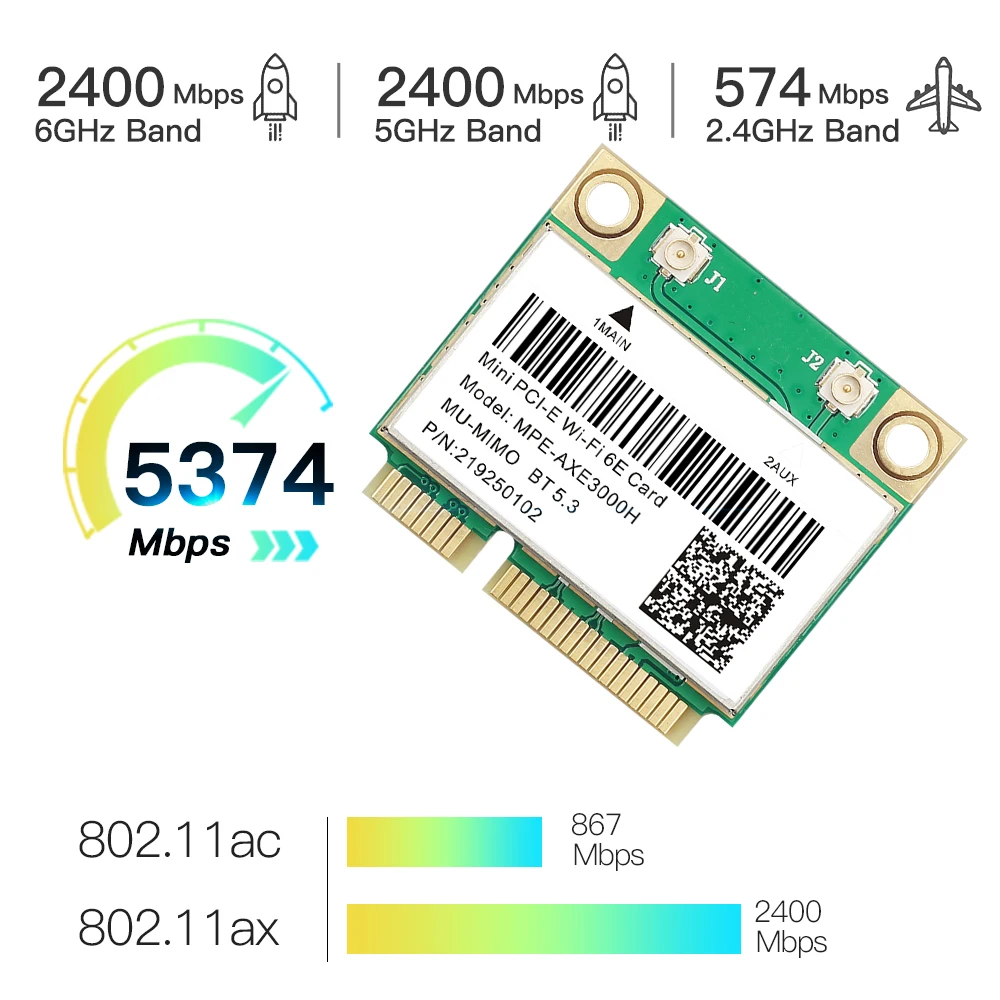 WiFi 6E 5374Mbps Mini PCI-E WiFi Card AX210 BT 5.3 Tri Band 2.4G/5G/6Ghz 802.11AX Wireless Network For Desktop/Laptop Win 10/11