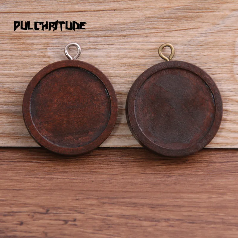 6pcs 25mm Inner Size Three Color Round Wood Cabochon Base Setting Charms Pendant Necklace Findings