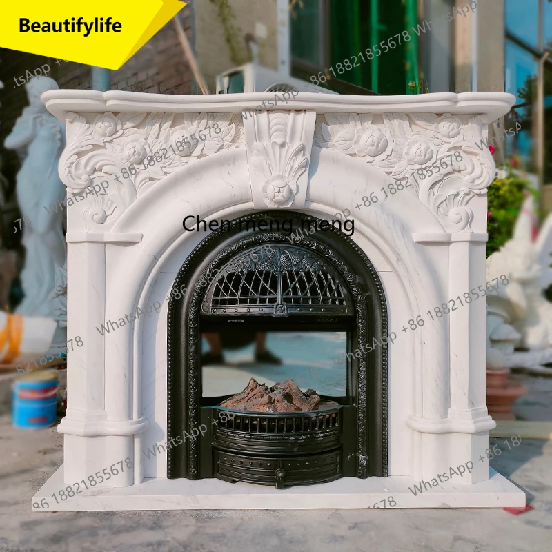 

02M Marble fireplace Natural marble French arch Living room fireplace Stone mantel