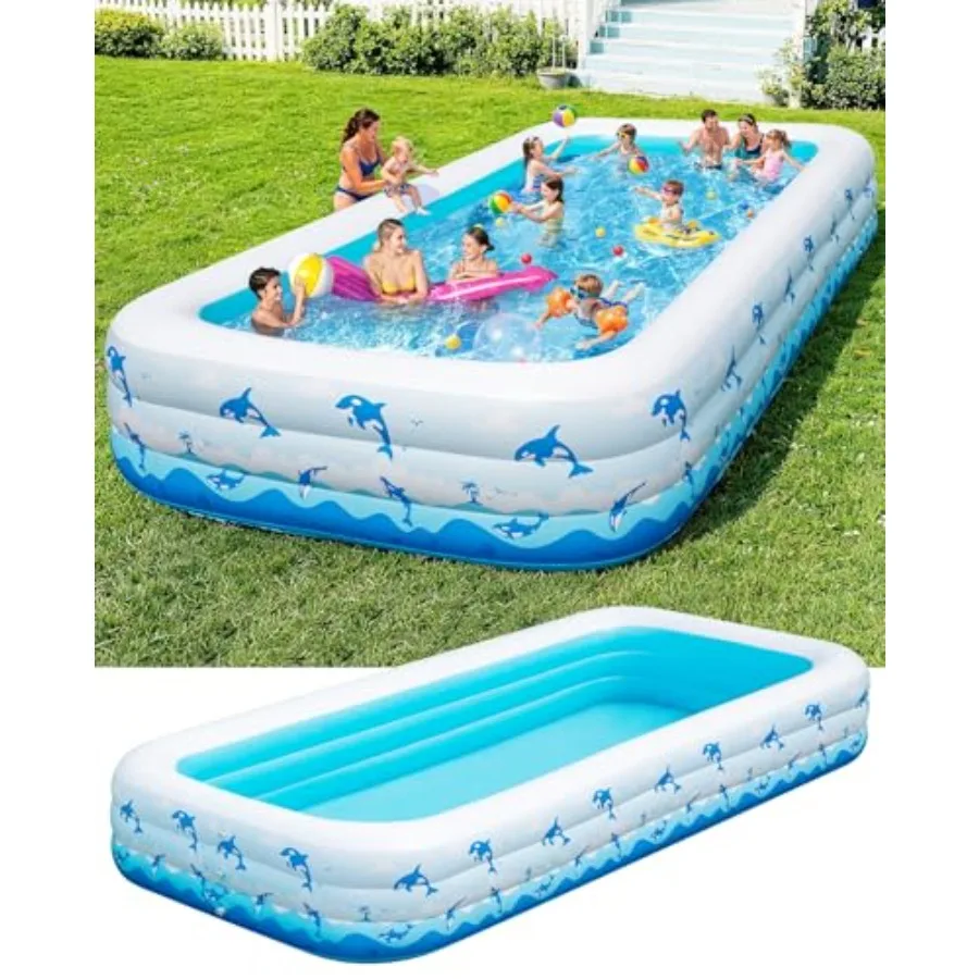 

Large Inflatable Pool with Pump 165 x 76 x 22 for backyard family swimming, PVC material, blue, thickened walls, easy setup, po