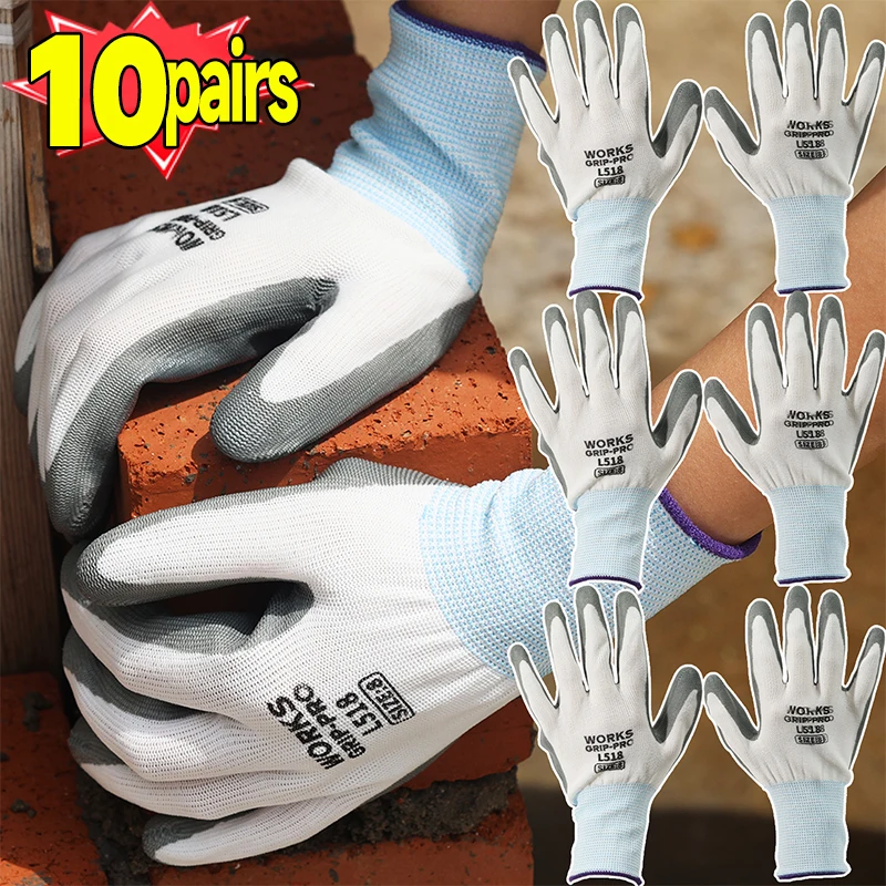 10Pairs Grey Nitrile Rubber Durable Waterproof Thorn Resistant  Anti Skid Gloves Outdoor Protective Gloves Working Safety Gloves