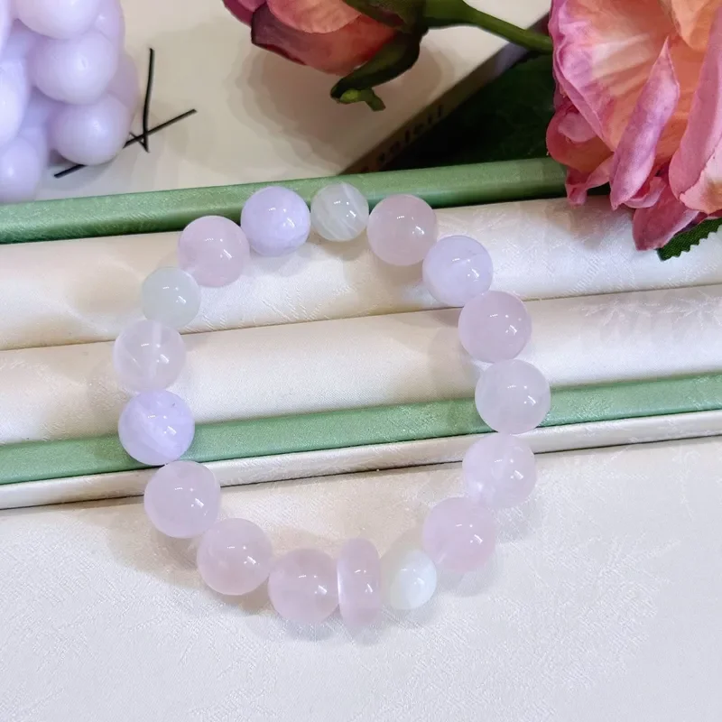 Ice transparent pink white jade bracelet 12mm finger soft gradual change powder bracelet Xiaohongshu same handheld student