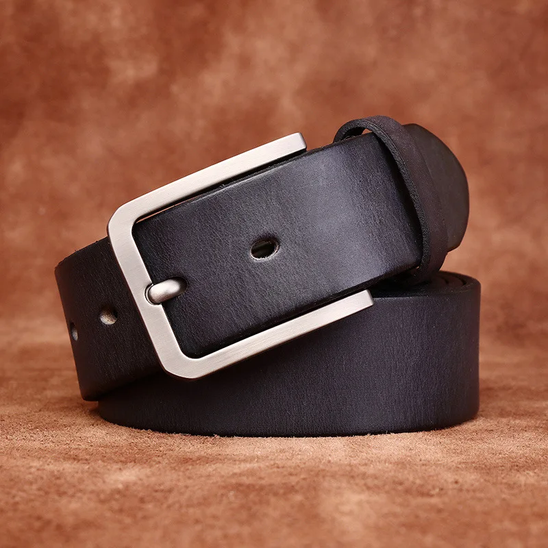 

3.8CM Wide 100% Pure Cowhide Stainless Steel Pin Buckle Belt For Men Genuine Leather Retro Versatile Casual Male Jeans Belts