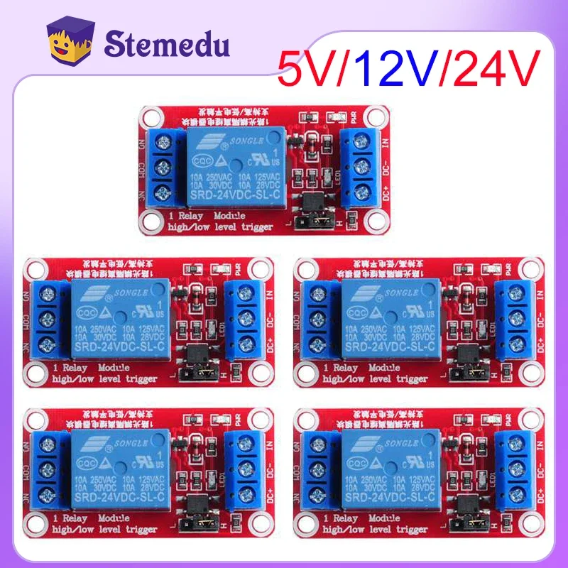 1/2/4/5/10PCS One 1 Channel 5V 12V 24V Relay Module Board Shield for Arduino with Optocoupler Support High and Low Level Trigger