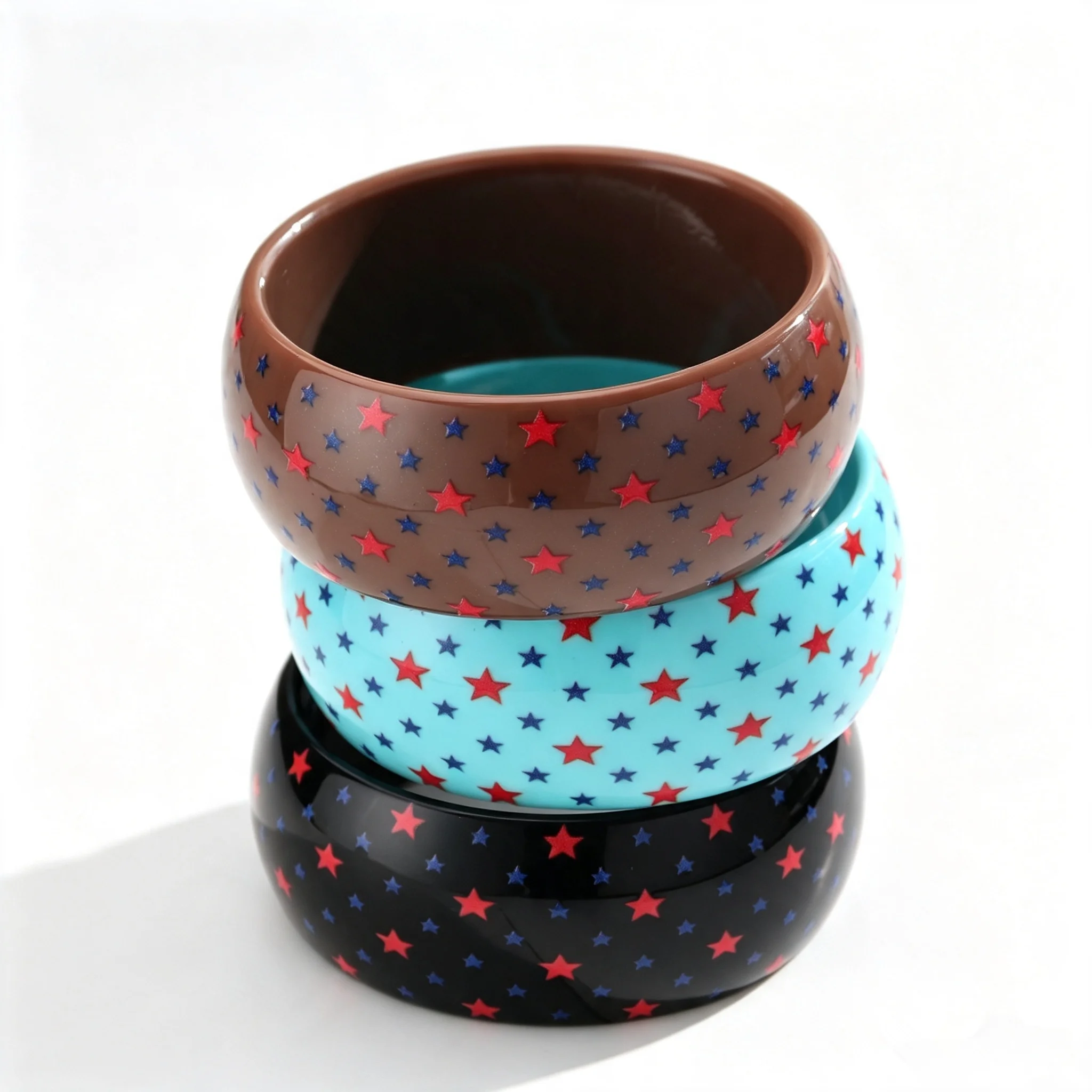 Fashion Resin Wide Colorful Star Dot Printed Cuff Bangles Geometric Round Chunky Bangle Bracelets Trendy Jewelry Gifts