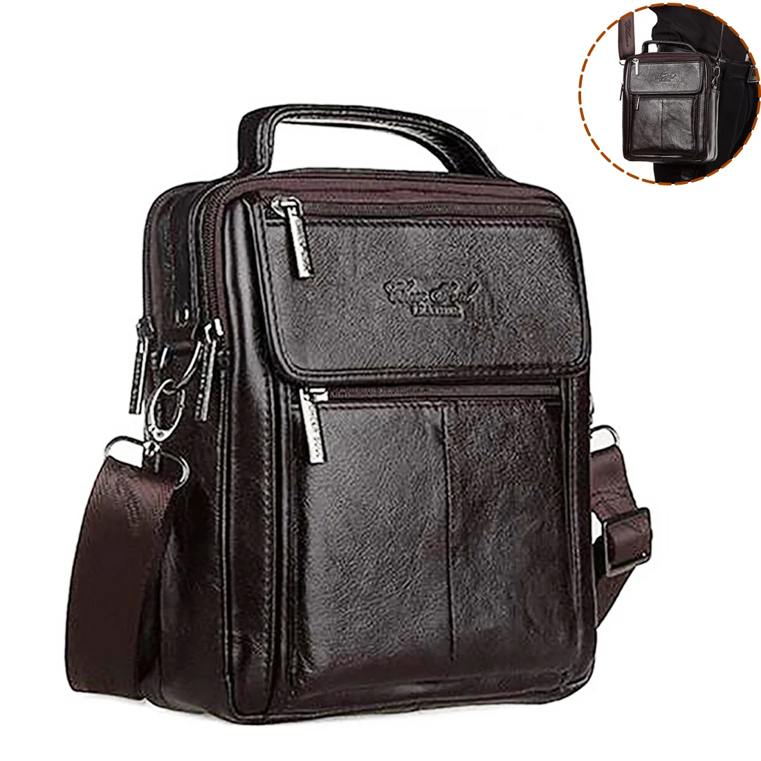 Bolso de hombro cruzado para hombre, Maletín de negocios de cuero genuino, informal, con asa superior