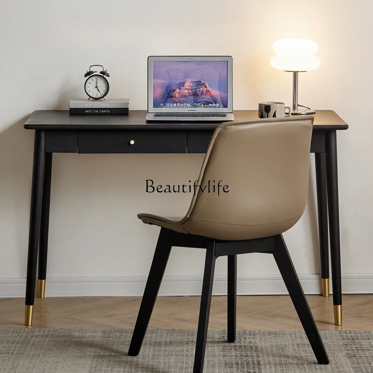 

All solid wood desk log writing desk modern light luxury black home computer desk