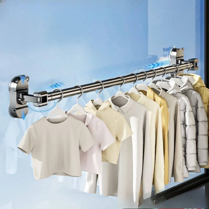 

Suction cup clothes drying rod Balcony retractable rack Indoor quilt No punching corner rack